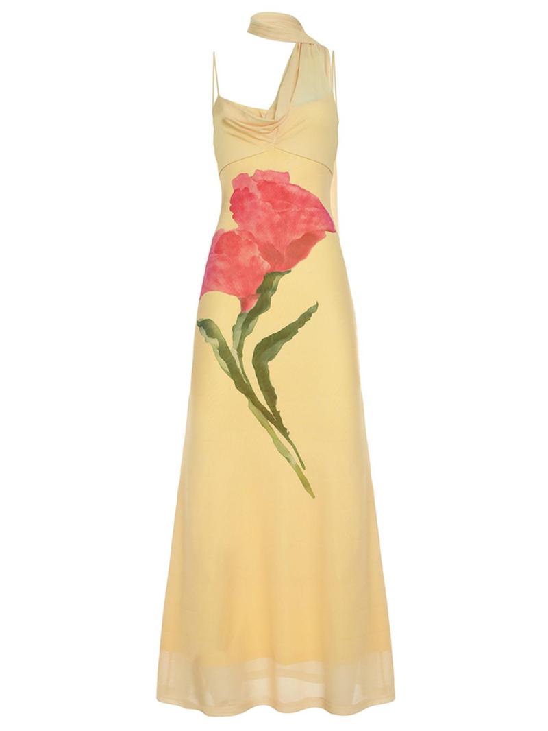 Product Introduction of Women's Floral Print Backless Dress, Elegant Sleeveless Spaghetti Strap Dress for Party Holiday Wedding Guest, Ladies Summer Clothes 4