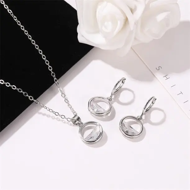 Set Kalung Anting Wanita Korea Kristal Model Air Laut Infinity Fashion Aksesoris