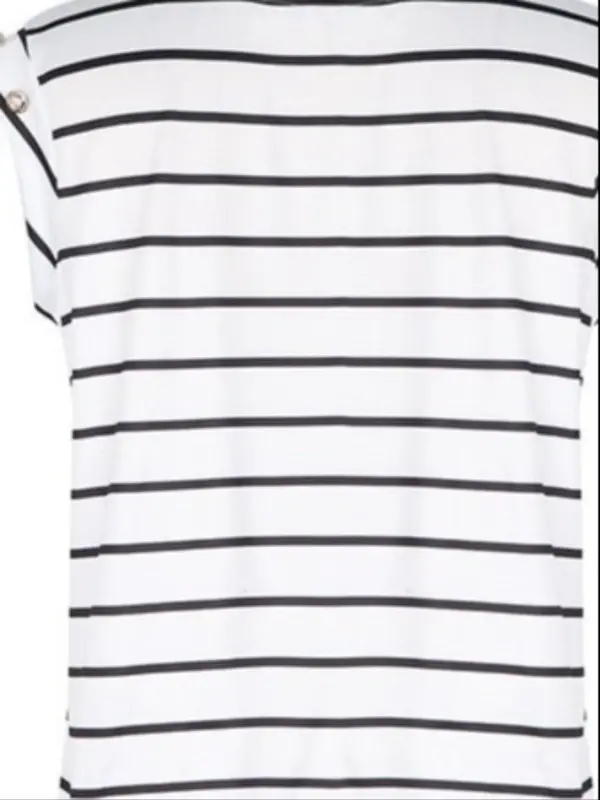 Women's Striped Print Tank Top, Casual Button Decor Round Neck Top for Summer, Ladies Clothes for Daily Wear 6