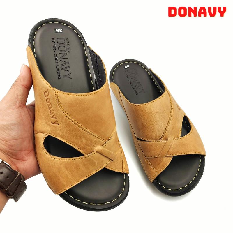 Dép Quai Ngang Nam Da Thật Kiểu SABO Cao Cấp Đi Rất Nhẹ Và Êm Có Size Lớn 45 2 Màu Đen+Nâu D SUVY