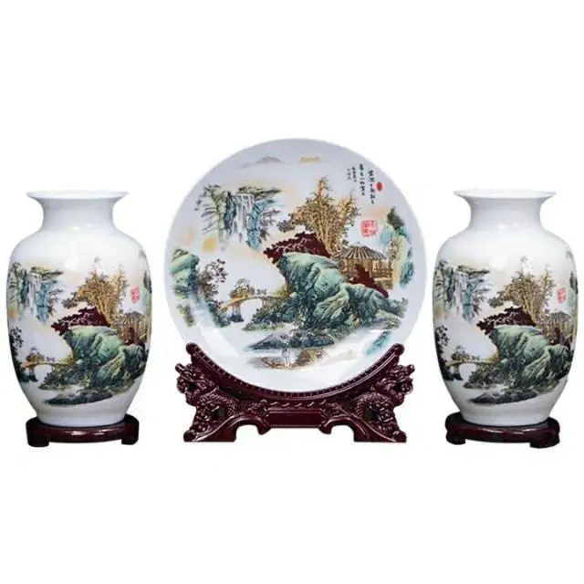 BỘ BA BÌNH GỐM 2 BÌNH 1 ĐĨA CAO 32CM Trang Trí Nhà Decor Phòng Decor