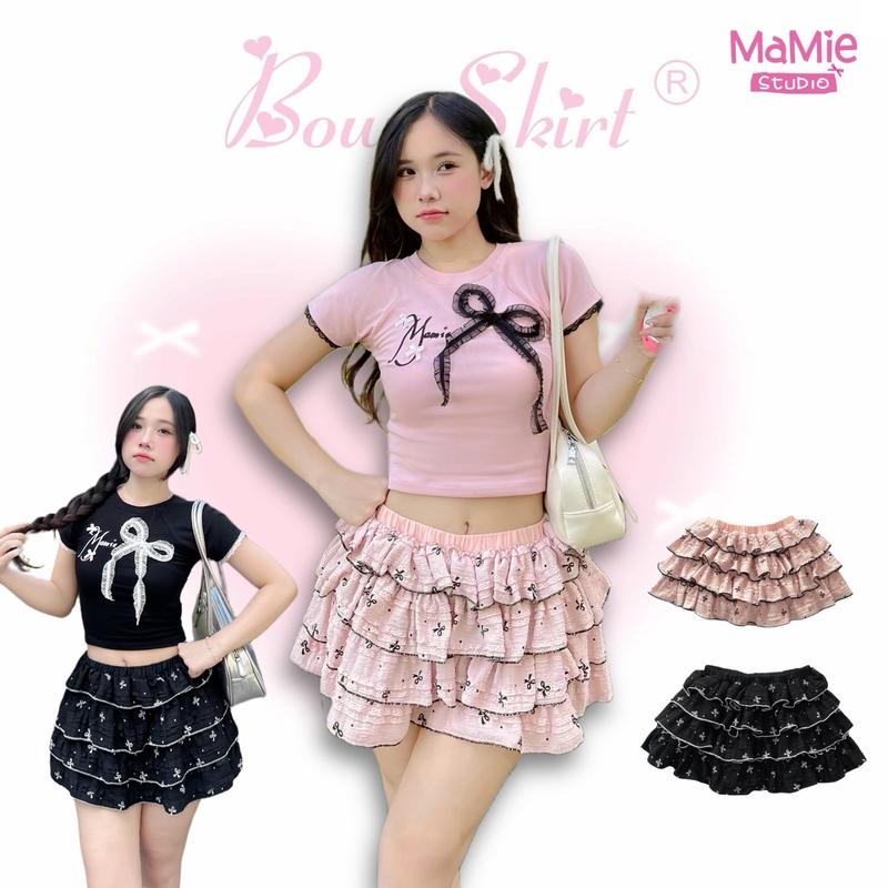 Chân váy xếp tầng Mamie Studio dáng ngắn váy xoè bồng bềnh có quần bảo hộ.