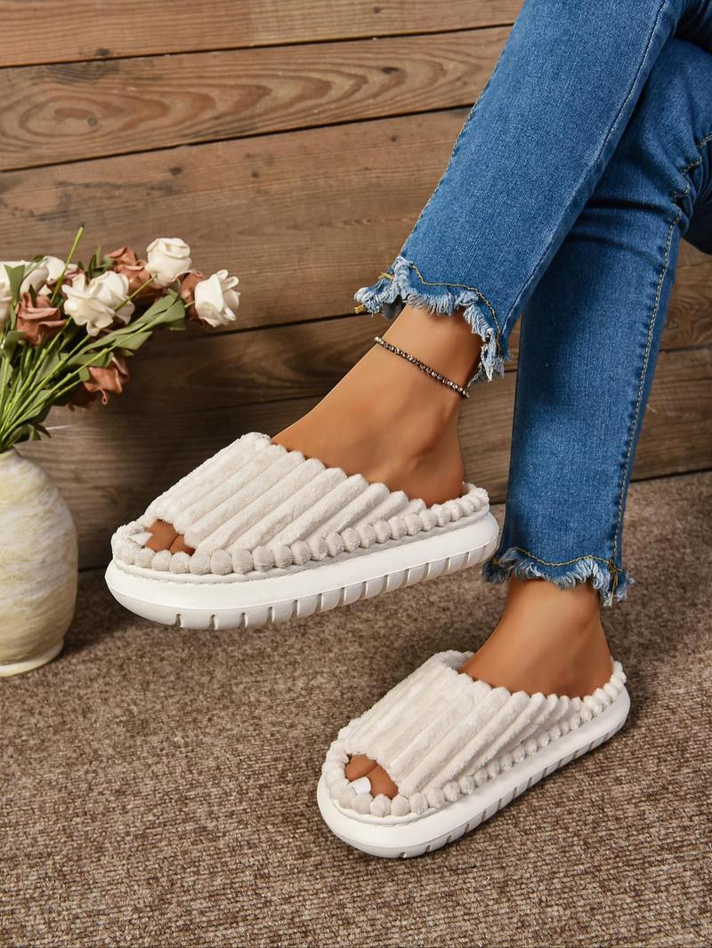 Product Introduction of Women's Solid Textured Design Slippers, Casual Soft Comfortable Home Slippers, Non-slip Thick Sole Slippers for Indoor & Outdoor Wear, Flat Shoes Sandals 7