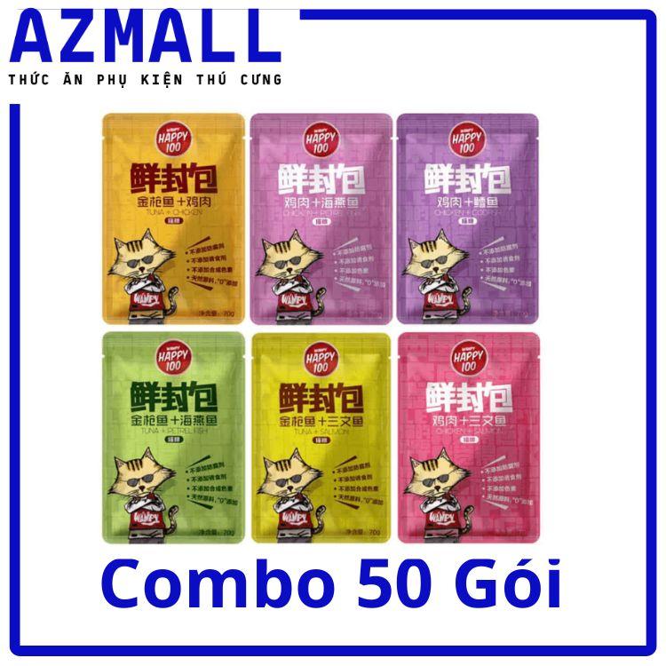 Combo 50 Pate Wanpy Happy 100 Gói 70g Cho Mèo Thức Ăn Cho Mèo Dạng Súp Mix Vị