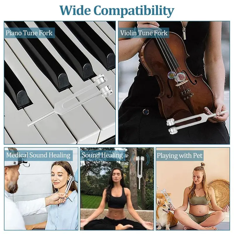 Tuning Forks with Fixed Weights, 1 Set 136.1Hz Tuning Fork with Bag & Hammer & Cleaning Cloth & Accessories, Percussion Instruments for Sound Healing 4