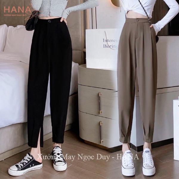 Quần baggy bo gấu khóa kéo ống cá tính dáng quần tây nữ lưng thun cạp chun đi học công sở chất vải vitex dày dặn