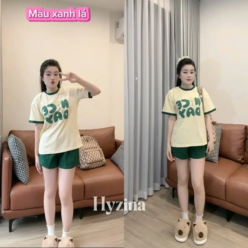 Set Bộ Quần Áo Nữ, Họa Tiết Chữ NiceD, Chất Liệu Cotton Mịn, Chất Mát, Co Dãn Phù Hợp Mặc Nhà Đi Chơi Màu Đen Women 3