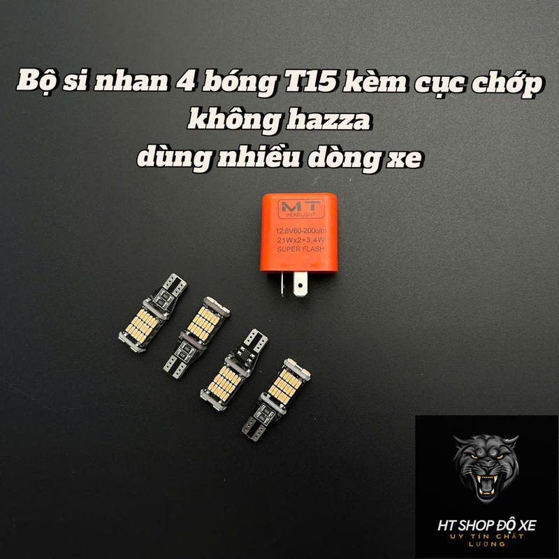 Combo đèn xi nhan 4 bóng Led T15 + role cực nhanh lắp mọi dòng xe máy