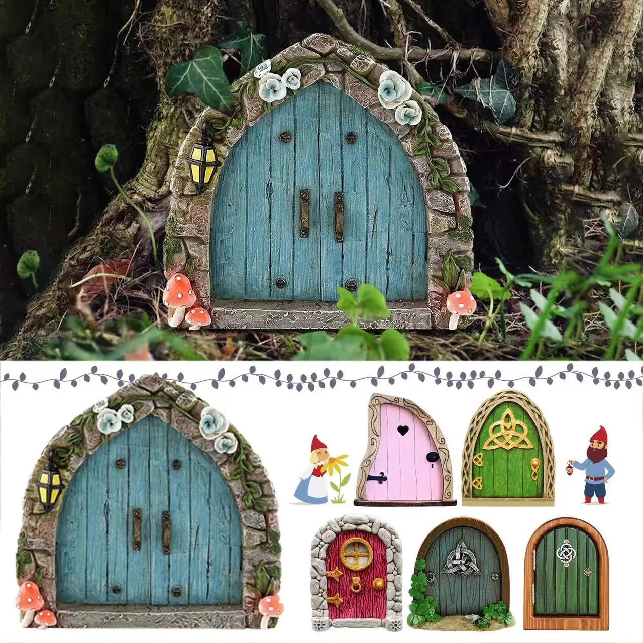 Fairy Door Fairy Tale Door Courtyard Wooden Tree Decoration Wooden Ornament Garden Decoration Craft