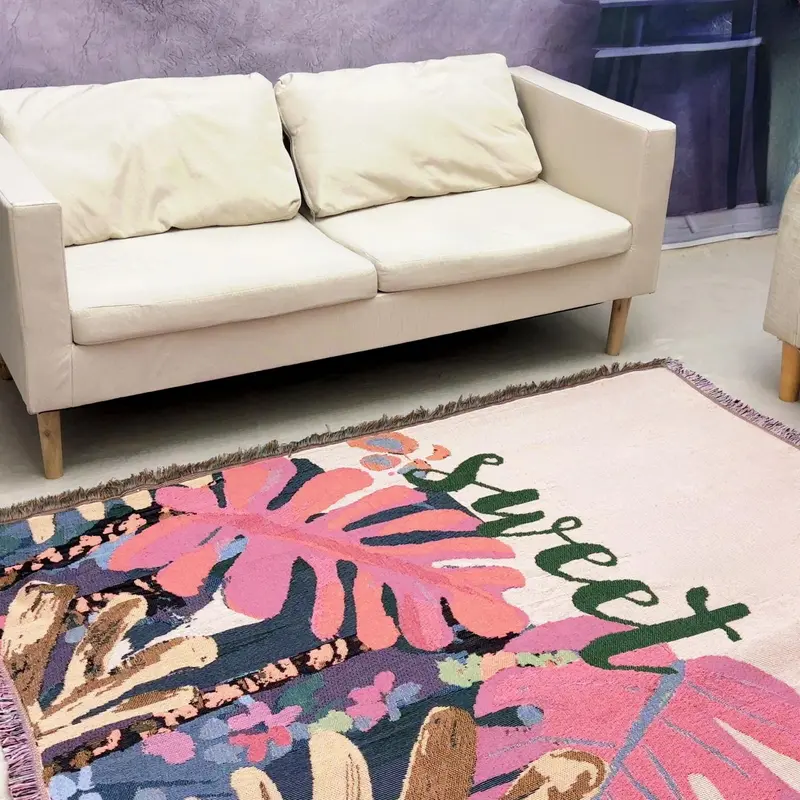 Floral Pattern Boho Style Rug, Non-slip Soft Decorative Area Carpet, Washable Easy To Clean Rug for Living Room Bedroom Hotel Decor 3