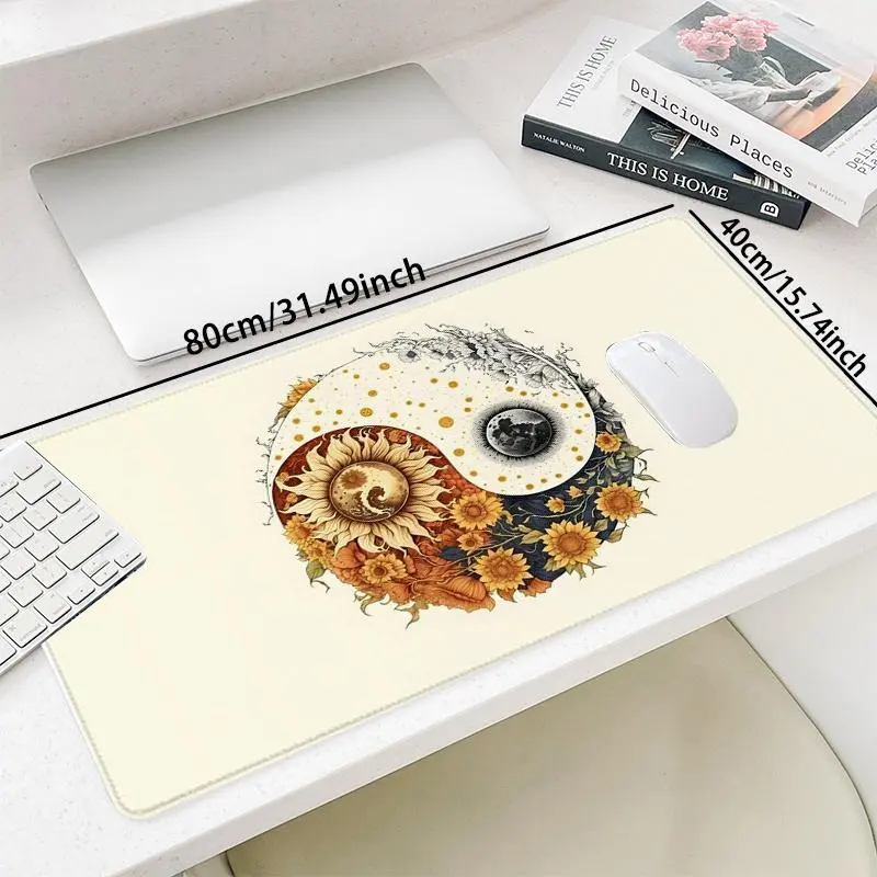 Sunflower Pattern Mouse Pad, Rectangle Gaming Mouse Pad, Office Desk Accessories, Non-Slip Rubber Base Stitched Edge Desk Pad for Home Office 3