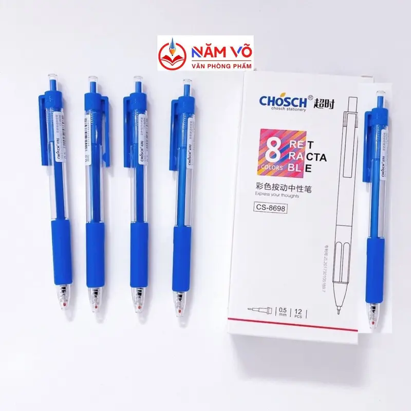 ( CS8698 ). HỘP 12 Cây Bút Viết Gel Nước Dạng Bi Bấm Chosch CS-8698/ CS 8698 Ngòi 0.5mm, Có Đệm Viết Êm Tay, Viết Êm, Mực Đều 3