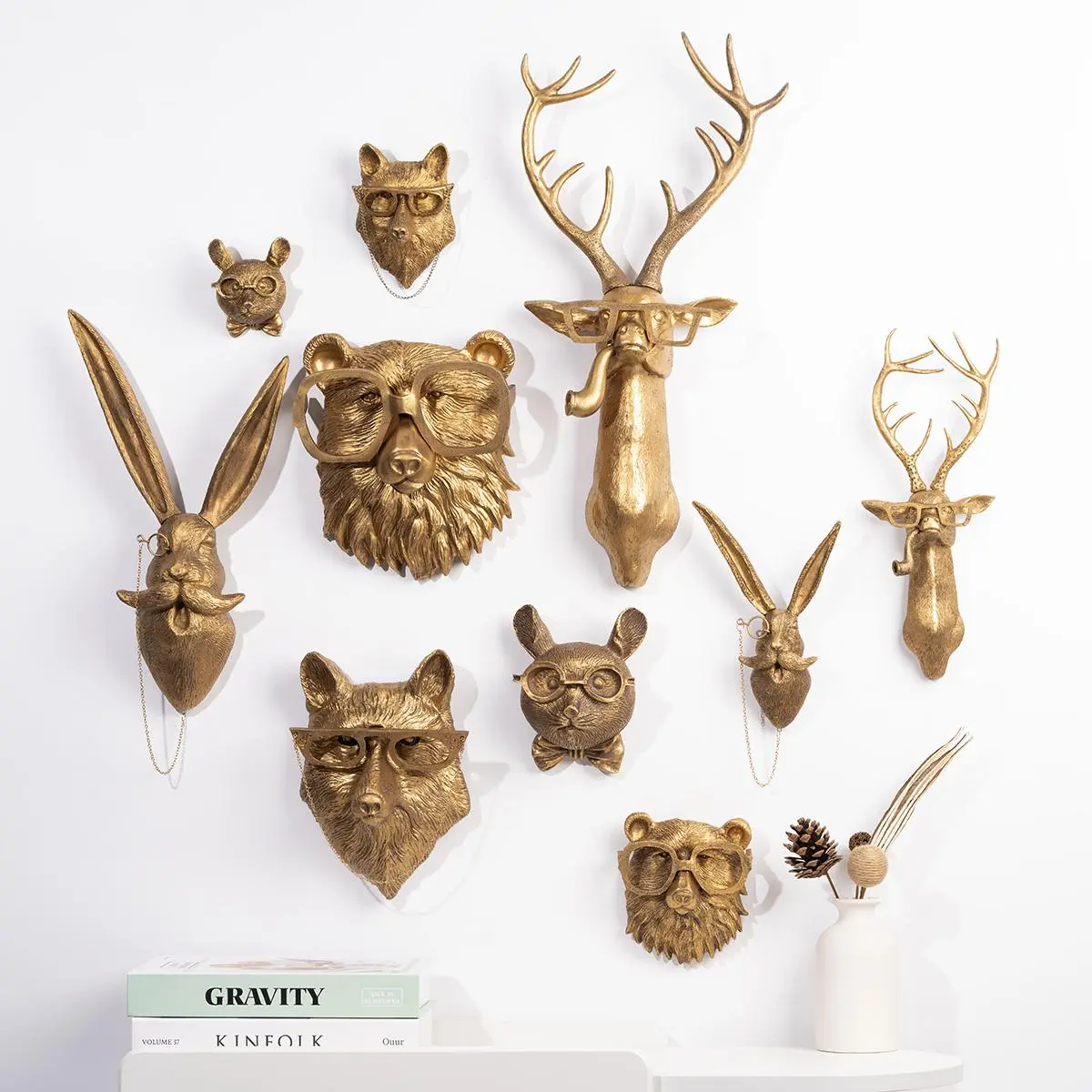 Animal Head Wall Decor, 1 Count Creative Animal Head Wall Mounted Decor, Resin Animal Head Wall Hanging Decor for Home Living Room Bedroom, Home Decor, Interior