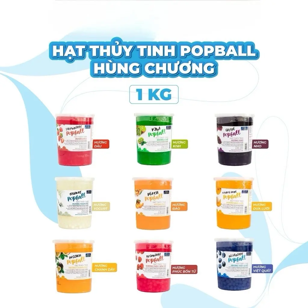 Hạt thủy tinh Hùng Chương hương trái cây 1 KG - Hạt poppall, hạt nổ,... topping cho trà sữa, trà trái cây, ăn vặt,...