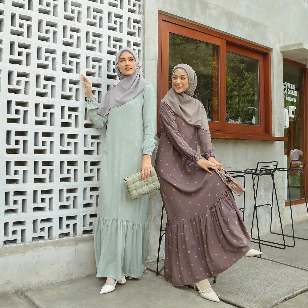 Dress Hasya Gamis Rayon Busui Size S - XL Kantong Karet Panjang