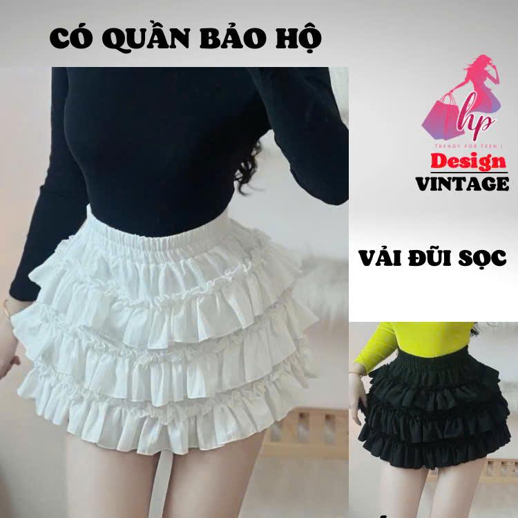 Chân váy 3 tầng viền bèo phom xoè cạp chun sang chảnh, váy kiểu đen trắng dáng ngắn phối áo body tôn dáng mùa hè G969 Nữ Women Voan Bo Chun