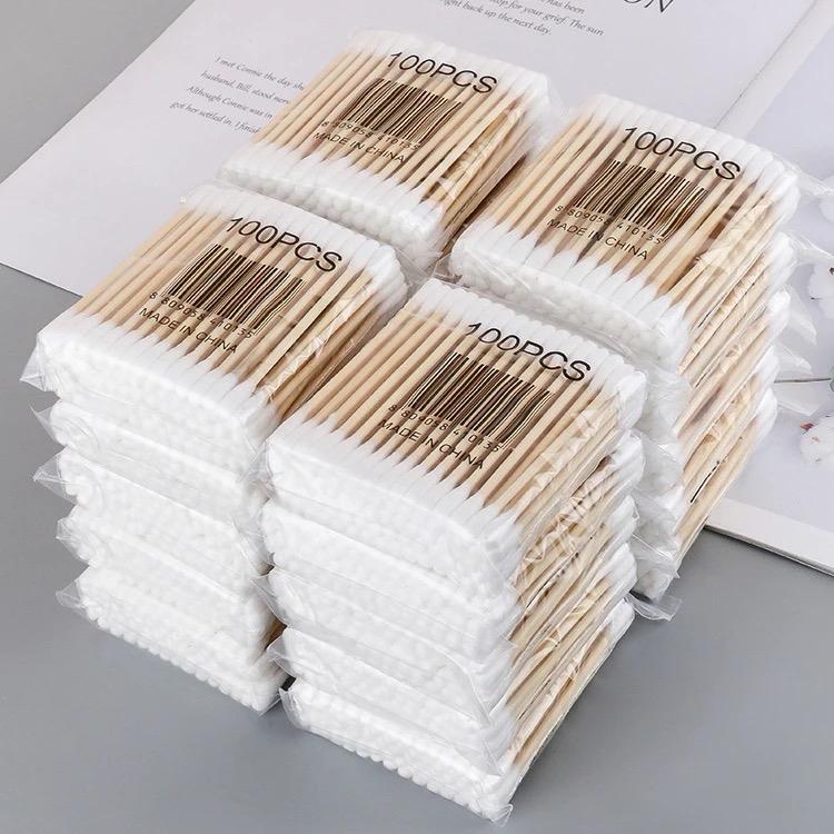 Combo 20 gói tăm bông ngoáy tai,100 bông ráy tai thân gỗ khử trùng 2 đầu