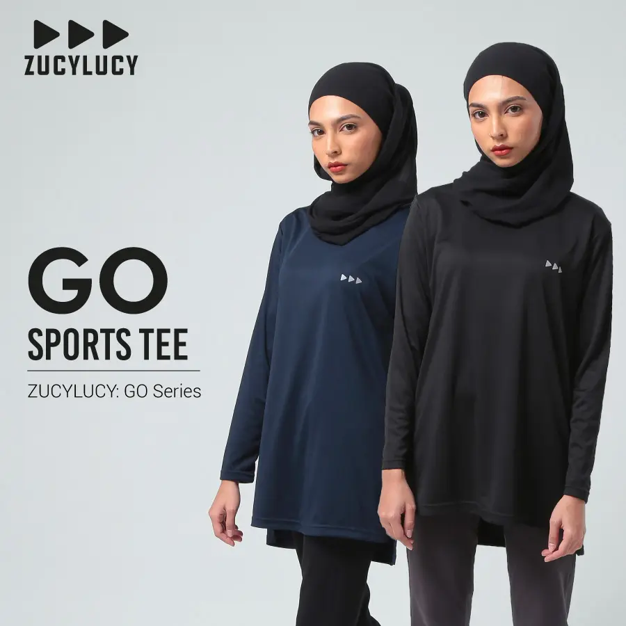 ZUCYLUCY Baju Sukan Muslimah Long Sleeve GO Sports Tee