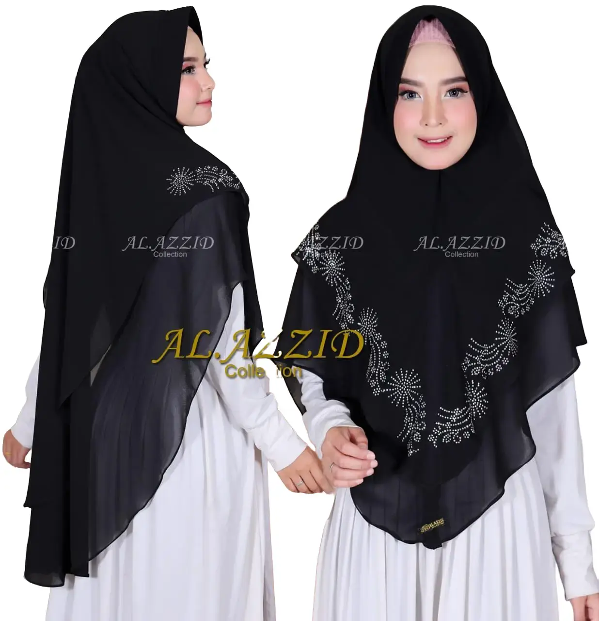 Hijab Instan Payet 2 Layer / Kerudung Payet Mutiara / Hijab Instan Ceruty / Hijab 2 Layer Bisa COD Pernikahan Santai nyaman panjang syari Muslim High Hitam Khimar