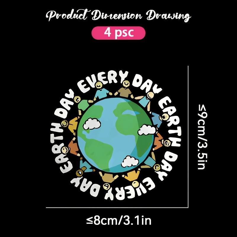 Product Introduction of Earth Day Themed UV DTF Waterproof Sticker, 4 Counts/set Self Adhesive Water Bottle Sticker, DIY Decorative Sticker for Cup, Bottle, DIY Craft 4