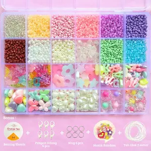 [ TokoAzkia33 ] Best Seller !! Premium 1 Set DIY Manik Manik - Manik Manik 1 Set Kotak Lengkap - (BONUS Benang Elastis + Tali Giok + Manik Random + Pengait Udang + Ring)