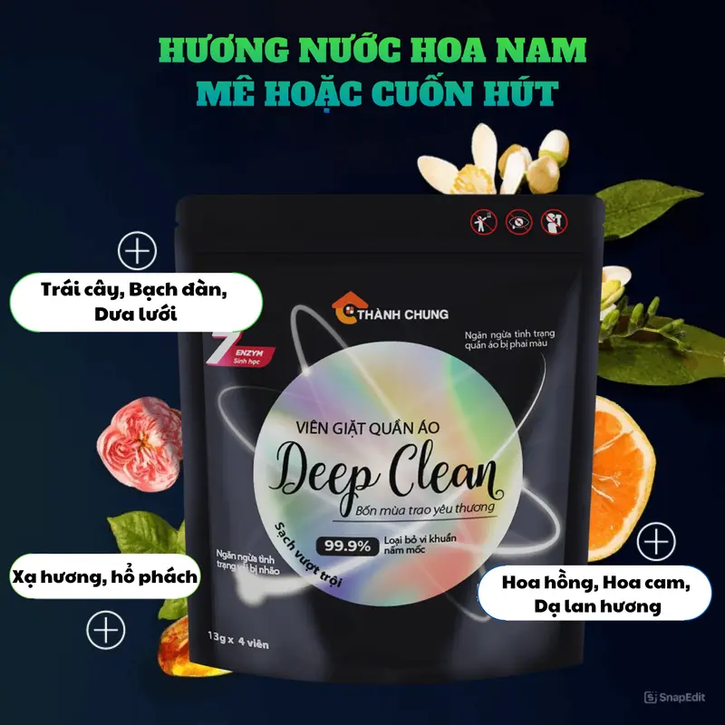 Viên Giặt Xả Quần Áo Thành Chung Deep Clean Sạch Vượt Trội (4 Viên/túi) 7 EnZyme Sinh Học 2