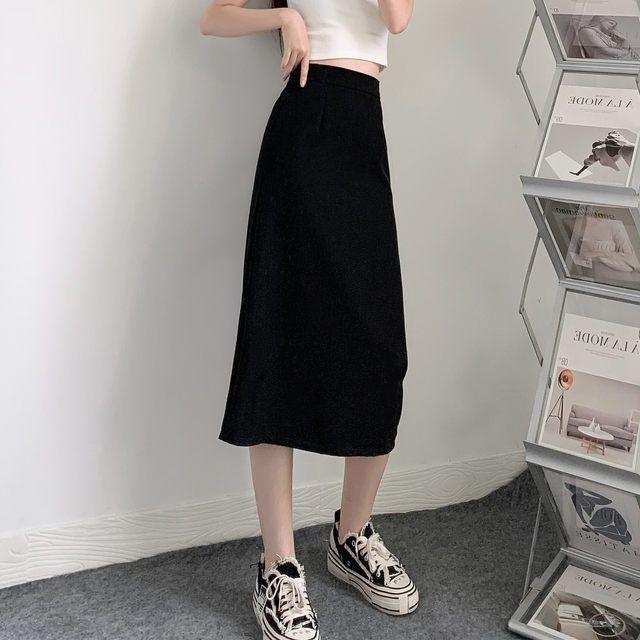 Product Introduction of Plus size women's clothing plump girls casual high waist black midi skirt summer Korean style loose slim A-line skirt fashionable skirt Fit Womenswear Bottom Light Pocket Polyester Satin Spandex Comfortable Lingerie Lady Basic Minimalist Accessory 37