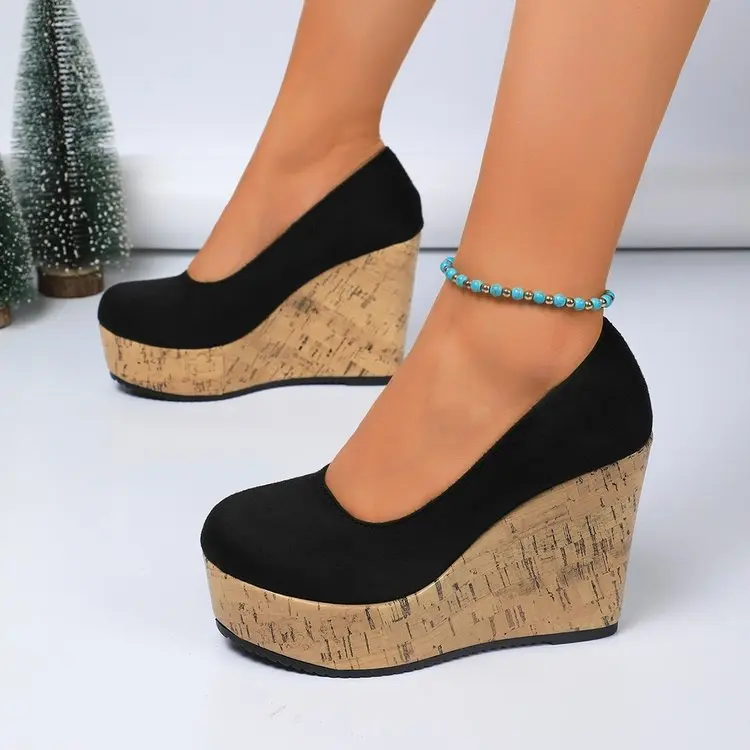 plus Size Women's Shoes round Toe Wedge Suede Fashion Shoes 35-Size 42