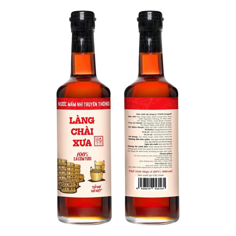 NƯỚC MẮM NHỈ XUẤT KHẨU TRUYỀN THỐNG NHÃN ĐỎ 30 ĐỘ ĐẠM 500ML - LÀNG CHÀI XƯA 1