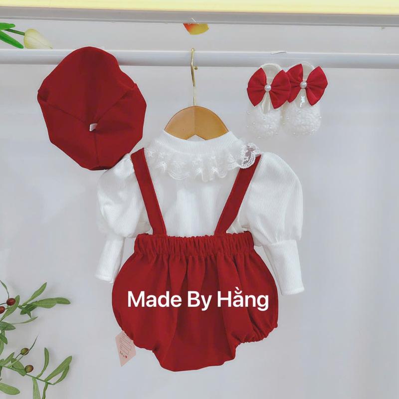 Set Nhung đỏ áo Trắng (áo len tăm) Thu đôngMade BY Hằng Cho bé sơ sinh 3-11kg, Set đồ thu đông cho bé