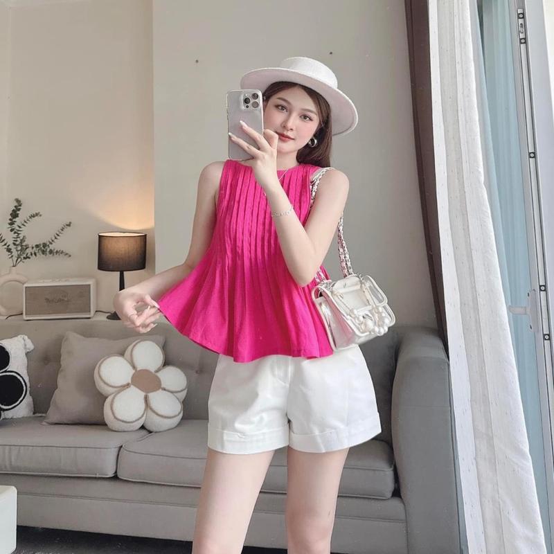 sét áo cotton lạnh xếp ly quần kaki Mei House Nữ Women 2