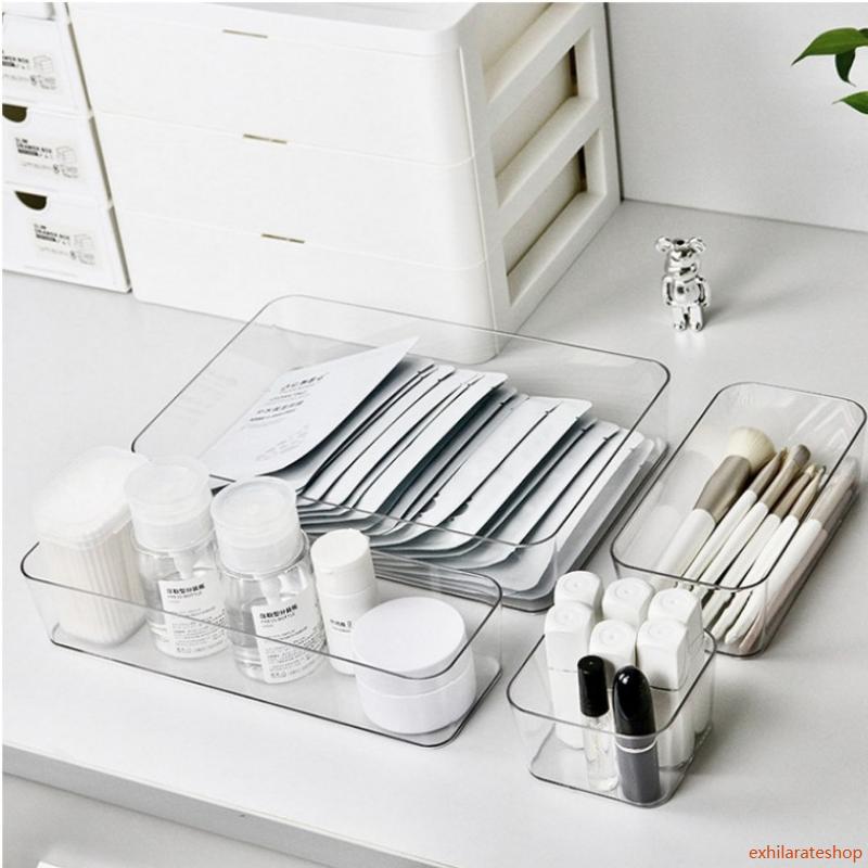 exhilarateshop แบบพกพา มินิมอล  ถาดเก็บของ กล่องเก็บของ แบบใส จัดระเบียบโต๊ะทํางาน 0