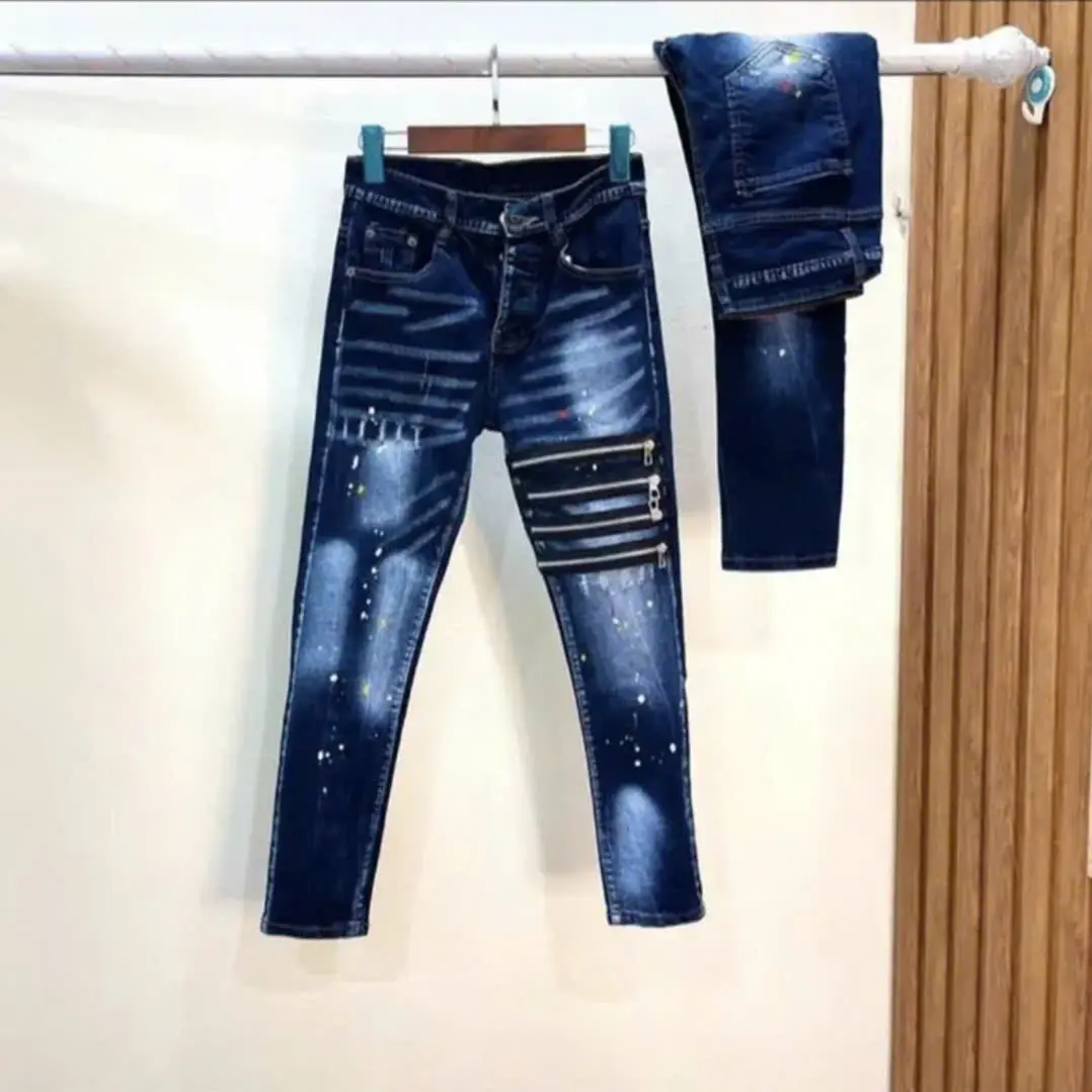 Quần jean nam bò thêu 4 khóa gối vảy sơn form ôm ống đứng 2 màu xanh ,đen boy phố-GIN MAN Menswear Ong Pants Có Túi
