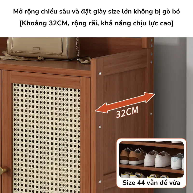 Tủ Giày Dép Bằng Gỗ Tre Tự Nhiên 7 Tầng 4 Cửa, Phong Cách Tân Cổ Điển Chống Mối Mọt Cao Cấp 4