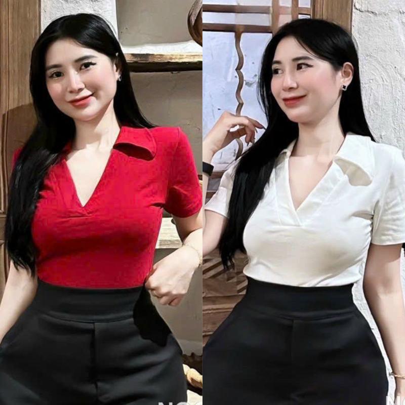 Áo Thun Nữ Bigsize Tay Ngắn Có Cổ LIMO Áo Phong Nữ Bigsize Cổ Bẻ Polo Ôm Body Dễ Thương Xinh Vải Thun Gân Tăm MS314 Top Áo Nữ Women Tết