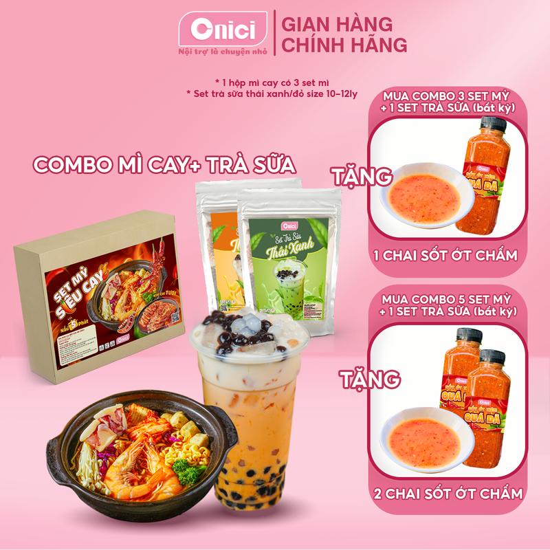  Combo 3 gói Mì Cay kèm kim chi và trà sữa thái 10-12 ly Bếp Của Mẹ ONICI - tặng kèm sốt ớt quá đã 