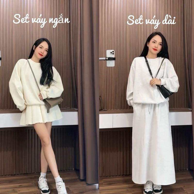 DEAL MỞ BÁN Sét Bộ Nỉ Áo Sweater Chân Váy Ngắn & Dài Nữ Women - Shop Loan Vũ