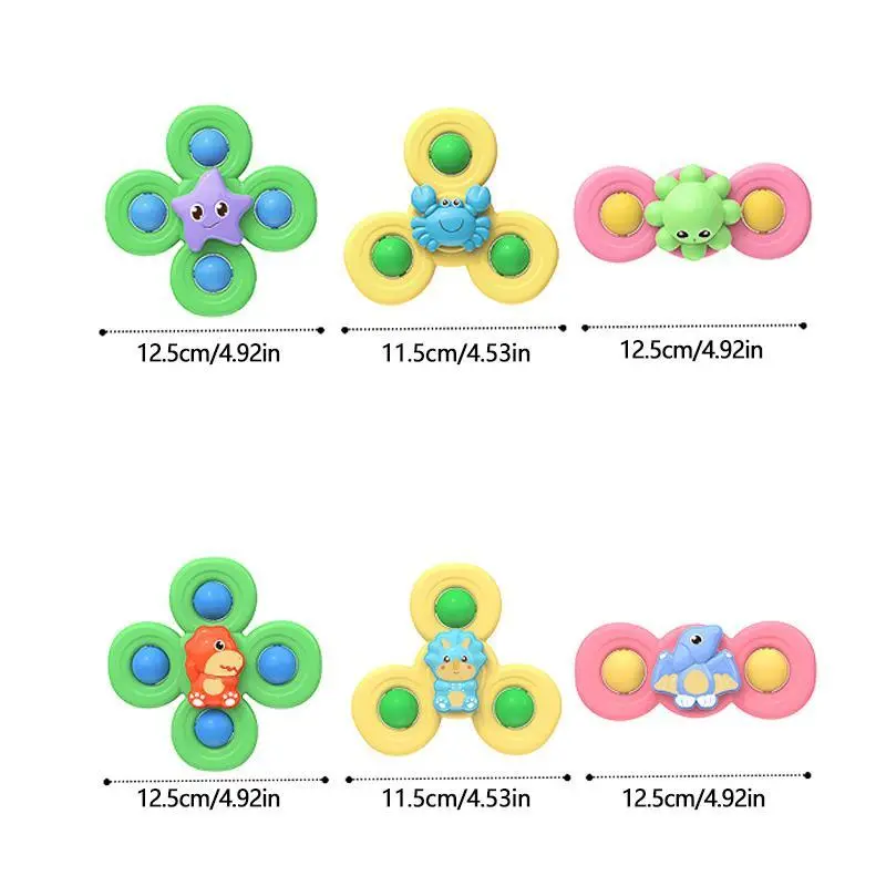 Suction Cup Spinner Bath Toy, 3 Counts Cartoon Animal Spinner Rotating Rattle Fidget Toy for Baby Stroller, Bathing Accessories 1