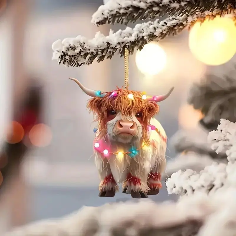 Highland Cow Design Ornament, 1 Count Cute Animal Shaped Hanging Decoration, Festive Decorations for Home Party