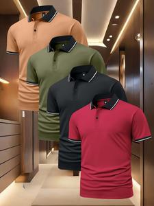 Men's Solid Color Polo Shirt, Regular Fit Casual Short Sleeve Top for Summer, Men's Clothes for Daily Wear