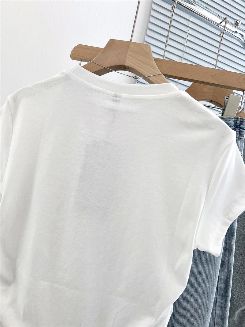 Product Introduction of Short pleated women's T-shirt waist design sweet short-sleeved summer cotton round neck top 11