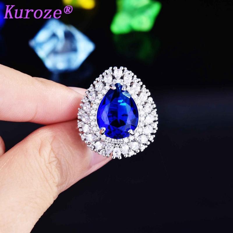 Product Introduction of Kuroze Exquisite Set Natural Sapphire Pendant Open Ring Earrings 24