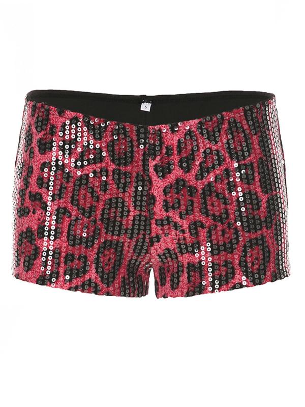 2025 Trendy, Women's Leopard Print Glitter Sequins Shorts, Casual Comfy Shorts for Daily Wear, Ladies Bottoms for All Seasons Womenswear Comfort Black Fitted 5