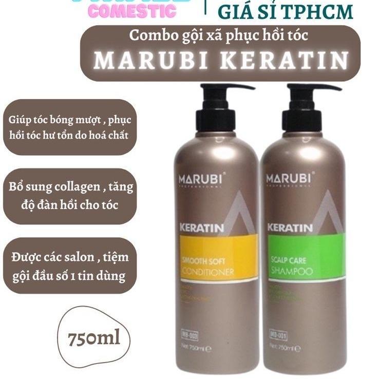 Dầu gội đầu keratin Marubi cặp dầu gội xả phục hồi hư tổn giảm rụng tóc 750ml chính hãng