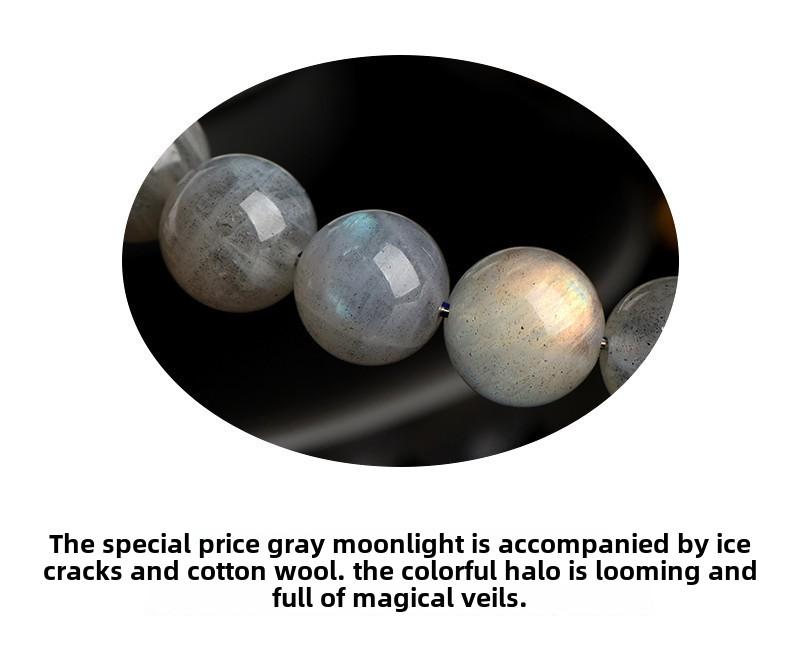 Product Introduction of Crystal Natural Moonstone Loose Beads Bracelet Net Body Color Light Gray Moonlight Labradorite round Beads Bracelet 20