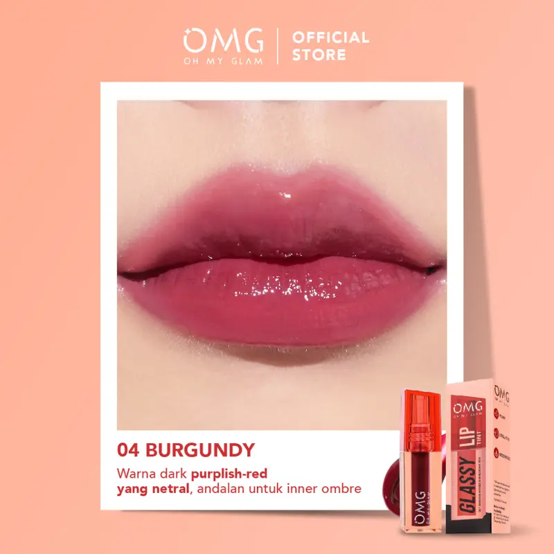 OMG OH MY GLAM Glassy Lip Tint 2g - Lip Tint Warna Intense Tahan 12 Jam 8