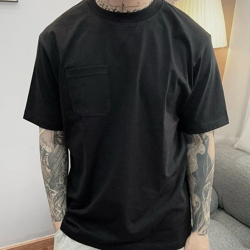 Áo thun trơn nam form regular fit đơn giản túi trước ngực 100% coton 2 chiều brand MASS STUDIO Cổ Tròn Menswear Cotton 0