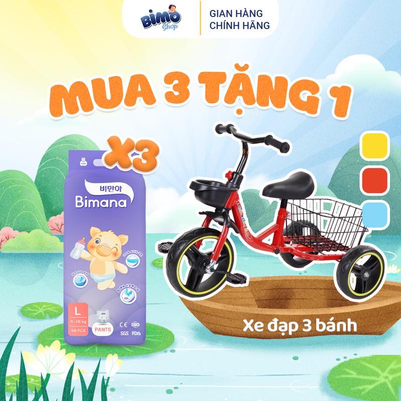 (3BM) [TẶNG XE ĐẠP 3 BÁNH CÓ GIỎ] Combo 3 Bịch Tã/ Bỉm BIMANA HÀN QUỐC Thấm Hút Nhanh, Mỏng Nhẹ, Êm Ái Cho Bé