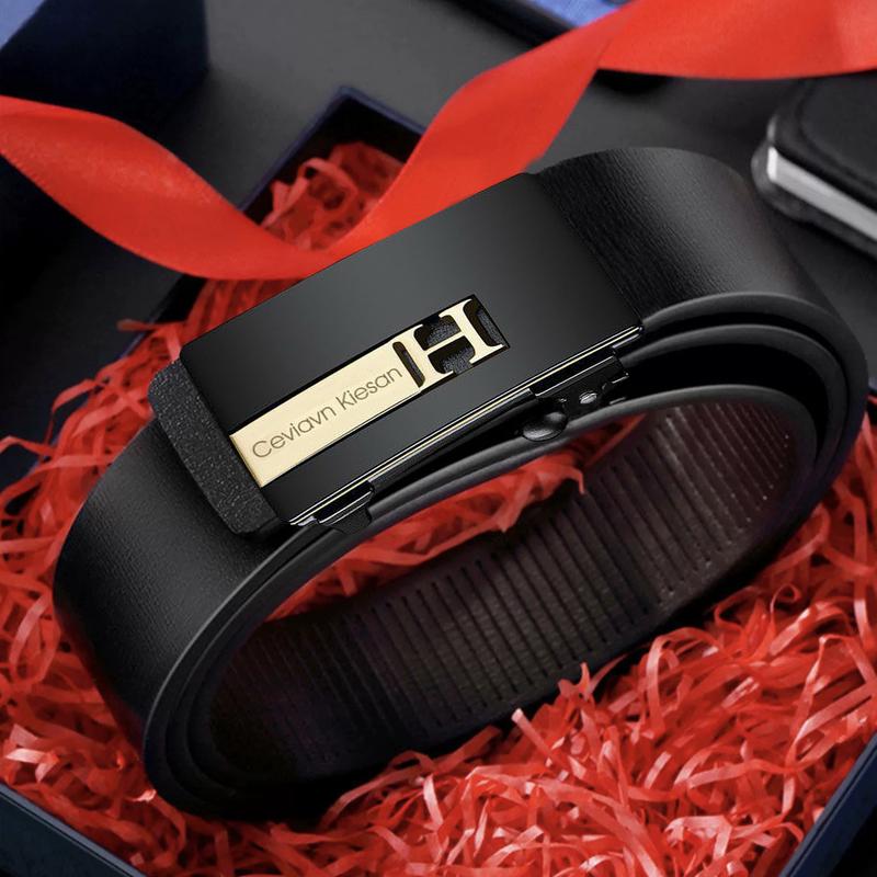 Dây Thắt Lưng Nam Mặt đen Mờ Khảm Chữ H Sang Trọng Khóa Cài Tự Động dây luồn trong