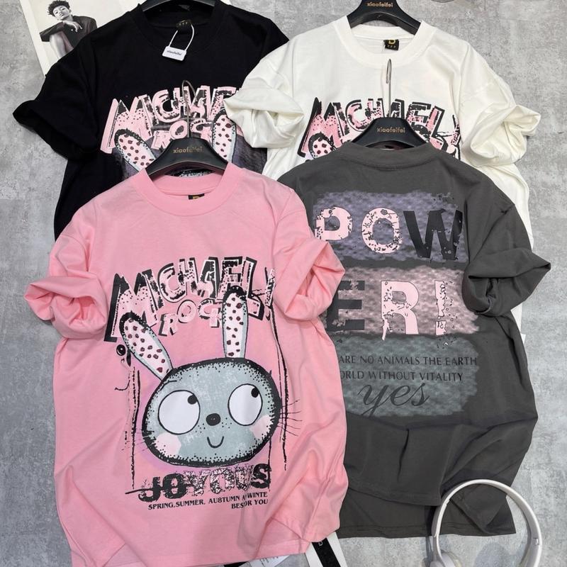 Áo thun cotton 2 chiều in hình thỏ 2 mặt siêu hot dể thương, chất dày dặn mịn mát, form rộng, không xù lông, giặt máy thoái mái 5